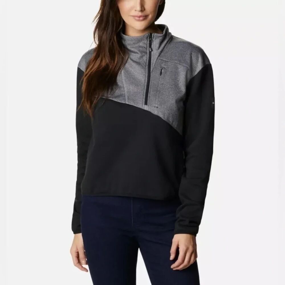 Columbia Black and Gray Cropped Quarter Zip Up Asymmetrical Pullover Sz XL